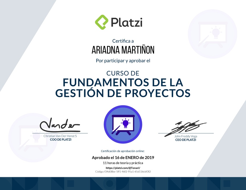 Diploma de Fundamentos de la Gestión de Proyectos - 2018