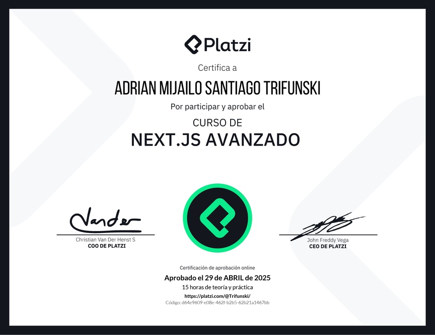 Diploma del Curso de Next.js Avanzado