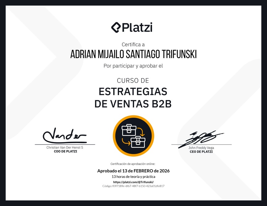 Diploma del Curso de Estrategias de Ventas B2B