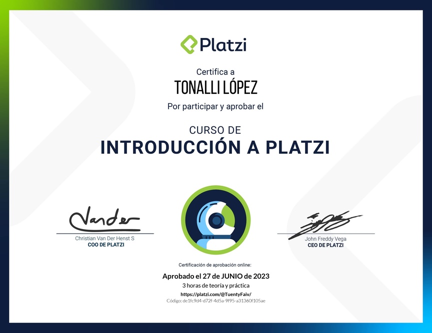 Diploma del Curso de Introducción a Platzi 🇲🇽