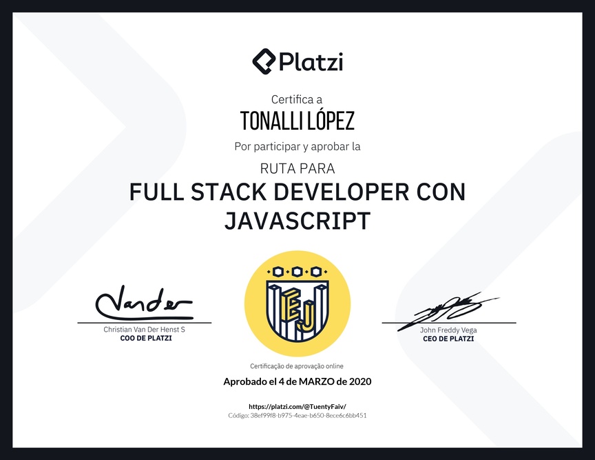 Diploma de la Ruta de Aprendizaje de Full Stack Developer con JavaScript