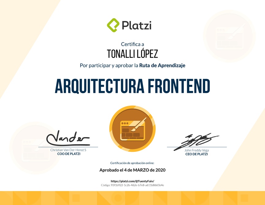 Diploma de la Ruta de Aprendizaje de Arquitectura Frontend