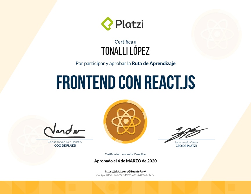 Diploma de la Ruta de Aprendizaje de Frontend a profundidad con React.js
