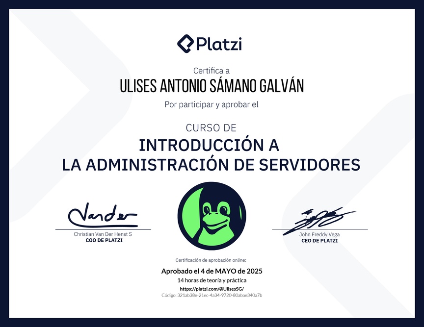 Diploma del Curso de Introducción a la Administración de Servidores Linux