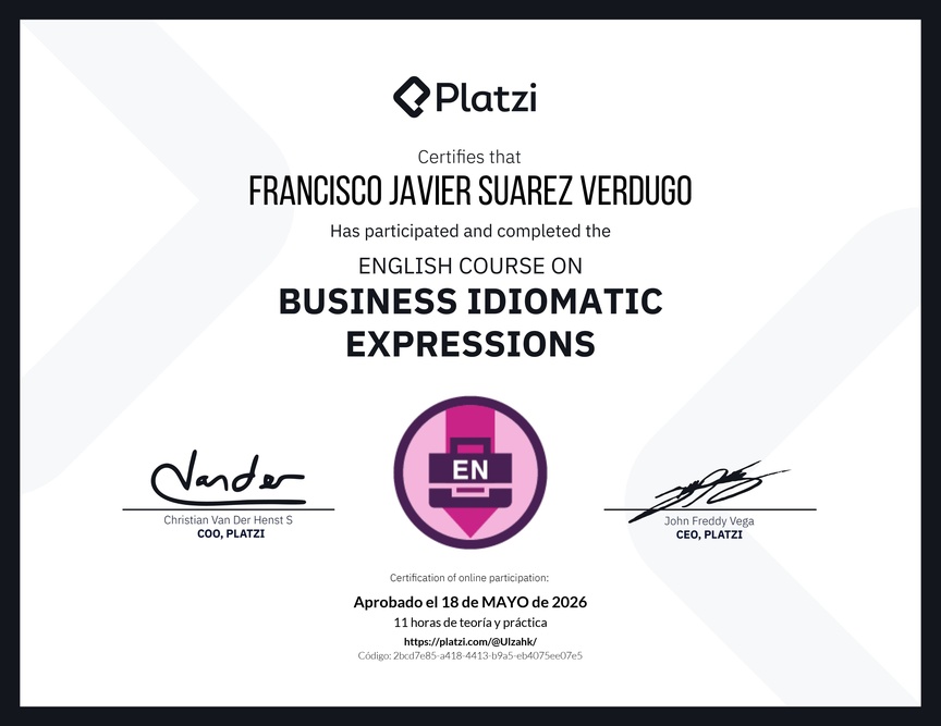 Diploma del Curso de Expresiones Idiomáticas de Negocios en Inglés