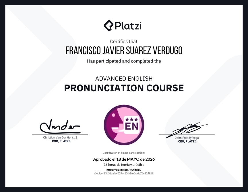 Diploma del Curso Avanzado de Pronunciación en Inglés