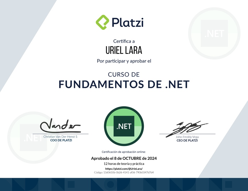 Diploma del Curso de Fundamentos de .NET