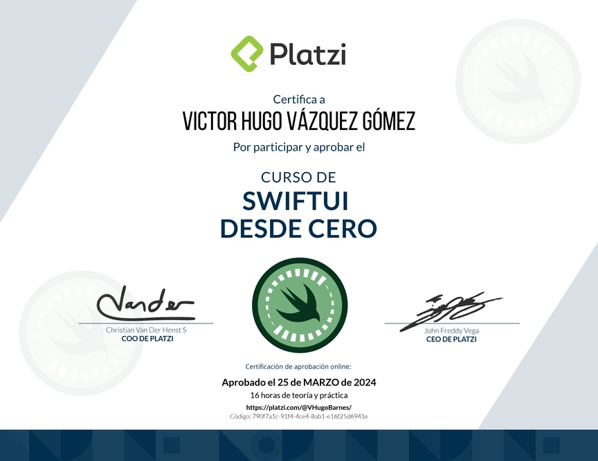 Diploma del Curso de SwiftUI desde Cero (2021)