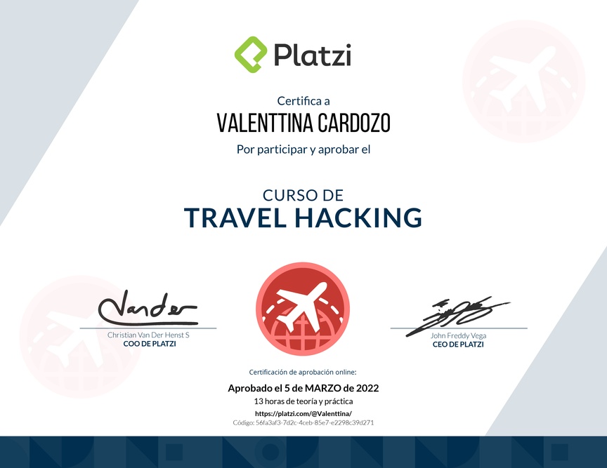 Diploma del Curso de Travel Hacking