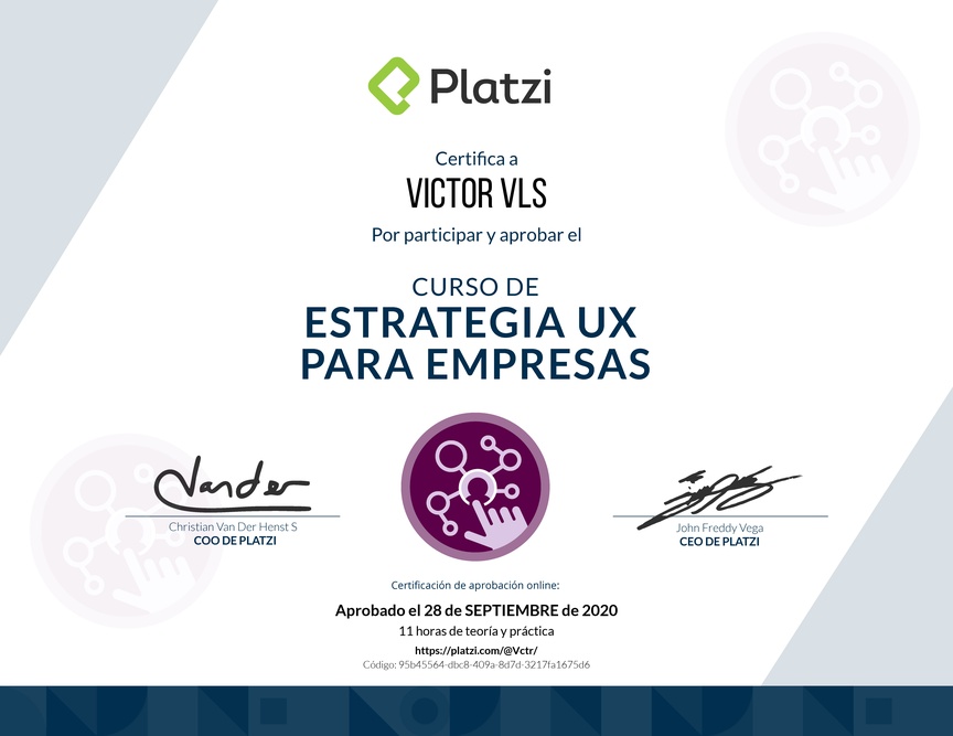 Diploma del Curso de Estrategias UX para Empresas