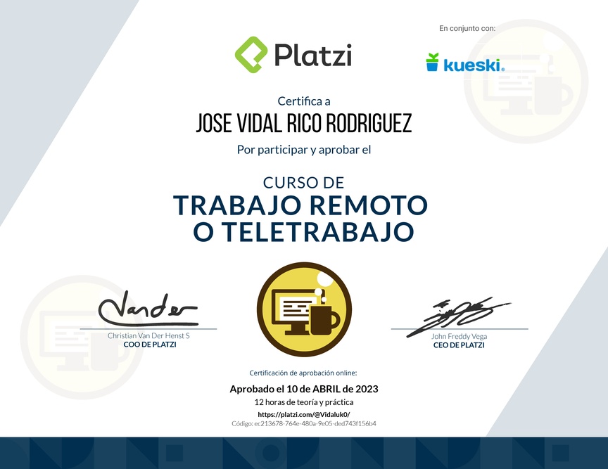 Diploma del Curso de Trabajo Remoto para Gestionar el Cambio Organizacional