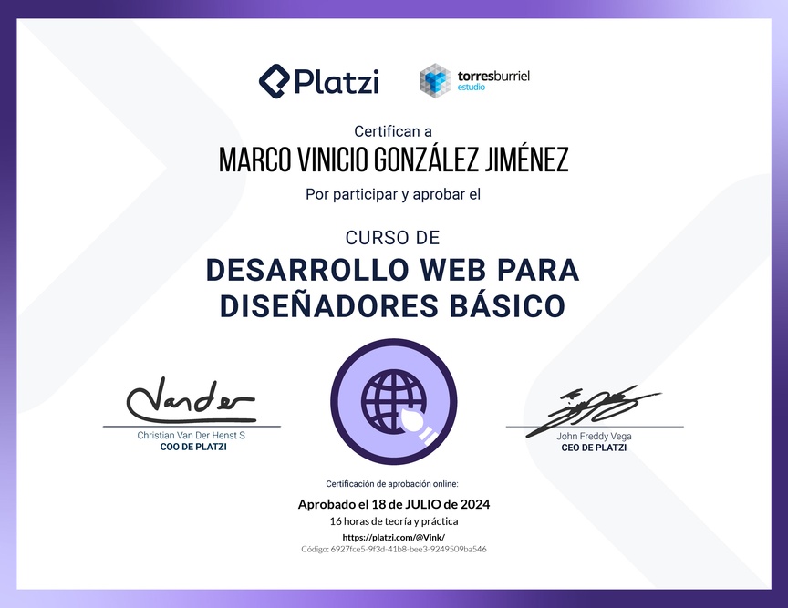 Diploma del Curso Desarrollo Web para Diseñadores