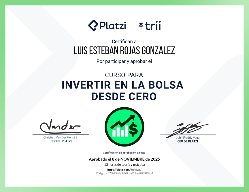 Diploma del Curso de Inversión en la Bolsa