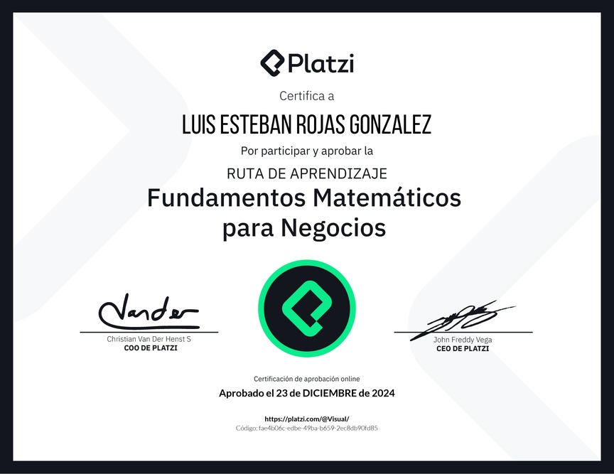 Diploma de la Ruta de Aprendizaje de Matemática para Negocios