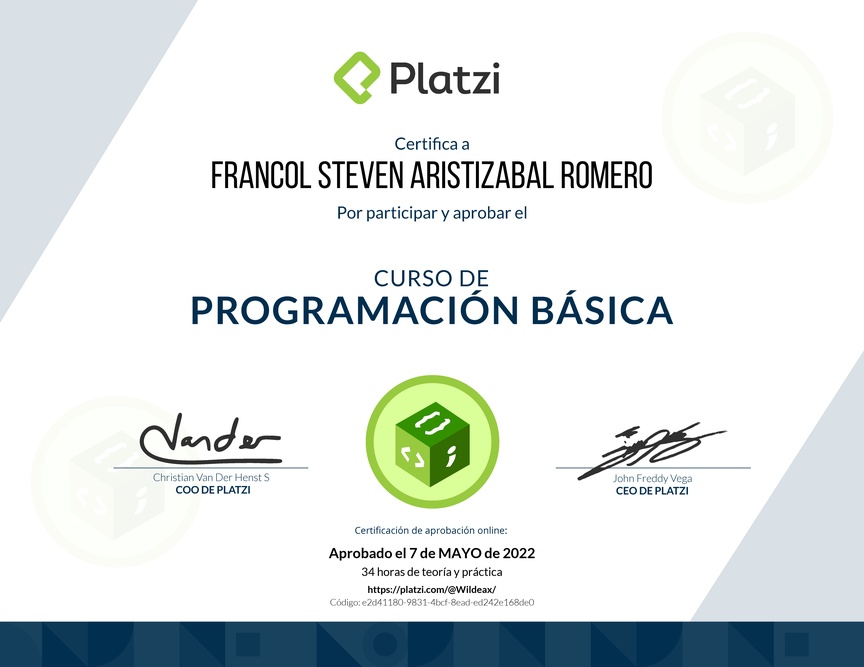 Diploma del Curso Básico de Programación
