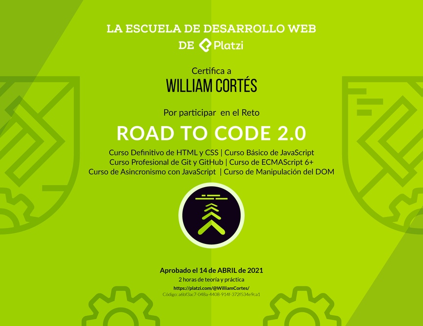 Diploma de Road to Code 2.0