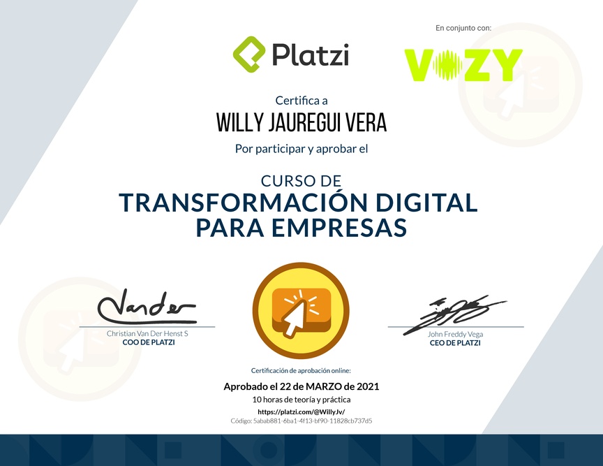 Diploma del Curso de Transformación Digital para el Crecimiento de tu Empresa