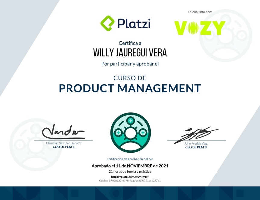 Diploma del Curso de Product Management