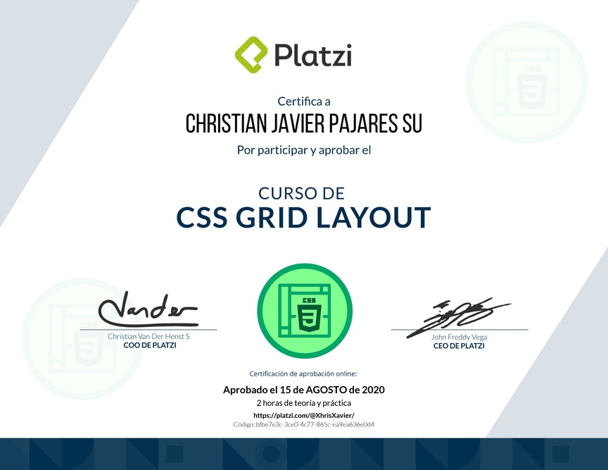 Diploma del Curso de CSS Grid Layout 2017