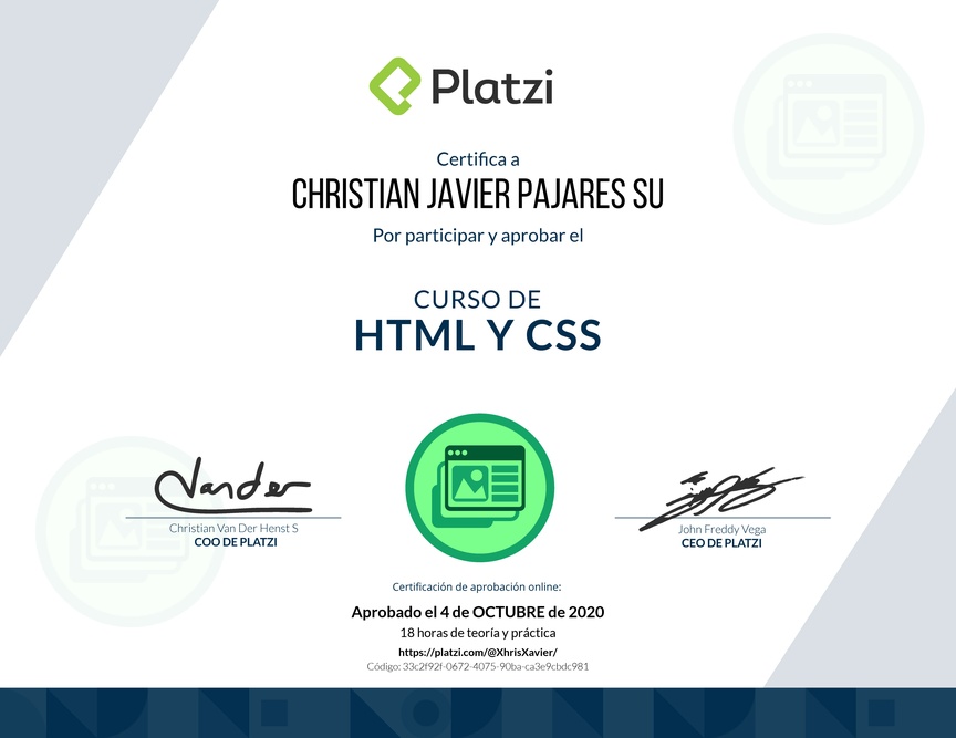 Diploma del Curso de HTML y CSS 2019