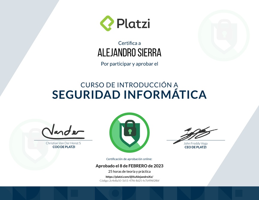 Diploma del Curso de Introducción a la Seguridad Informática
