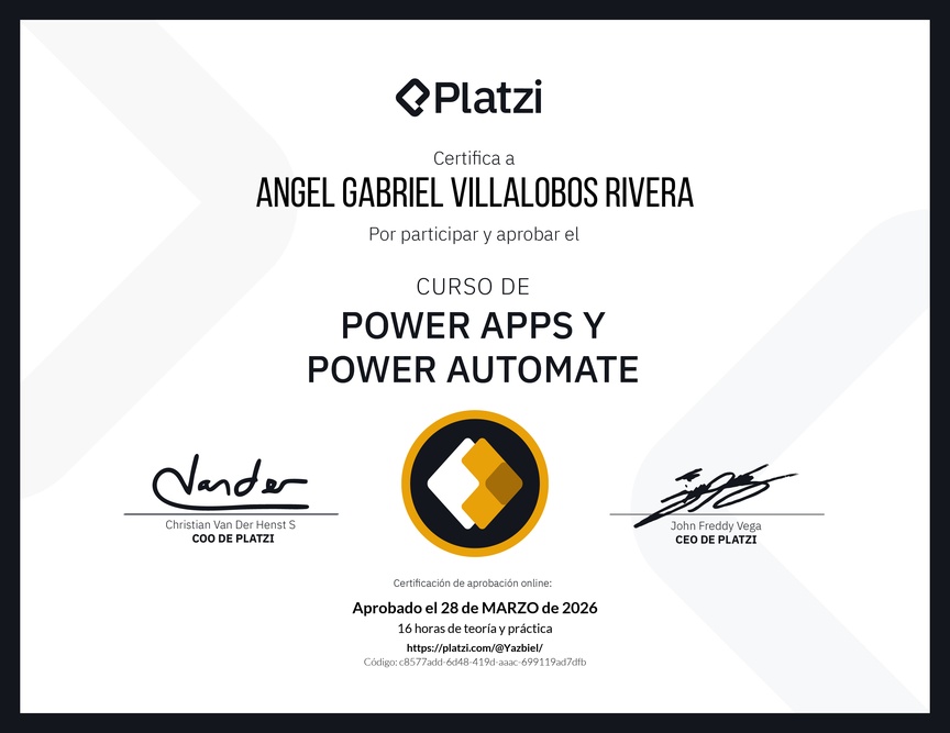 Diploma del Curso de Power Apps y Power Automate