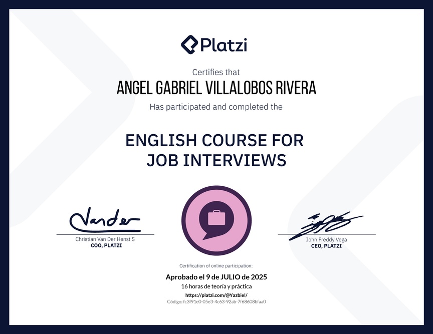 Diploma del Curso de Inglés para Entrevistas de Trabajo