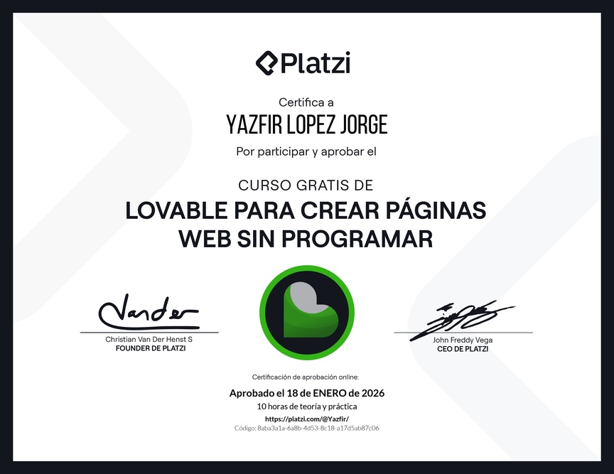 Diploma del Curso Gratis de Lovable para Crear Páginas Web sin Programar
