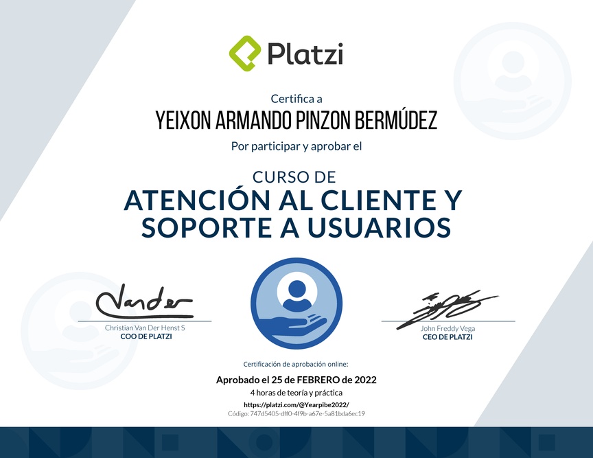 Diploma del Curso de Servicio al Cliente y Soporte a Usuarios