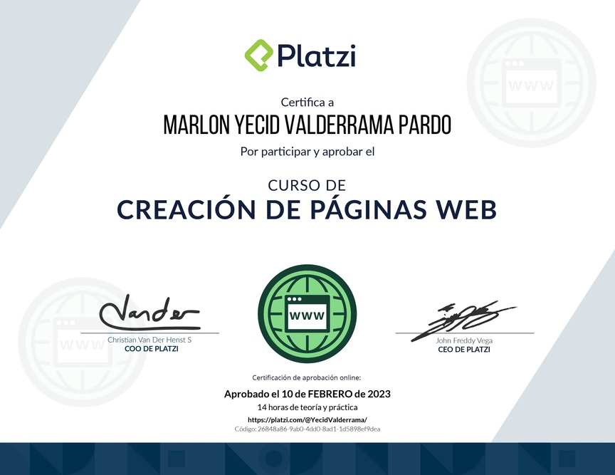 Diploma del Curso de Creación de Páginas Web con Wordpress y No-code