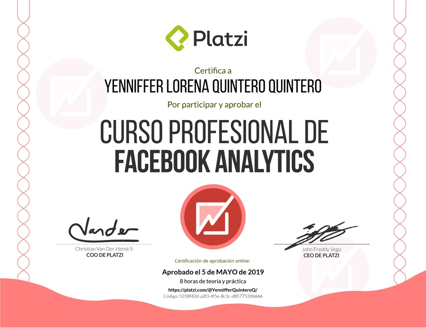 Diploma del Curso de Facebook Analytics 2018