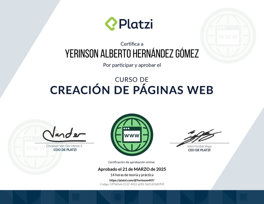 Diploma del Curso de Creación de Páginas Web con Wordpress y No-code