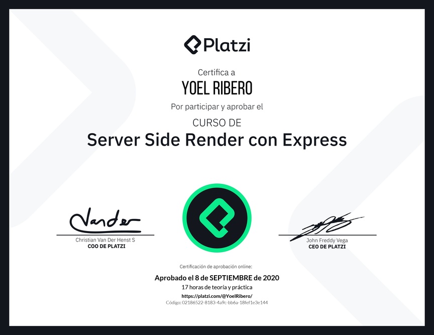 Diploma del Curso de Server Side Render con Express