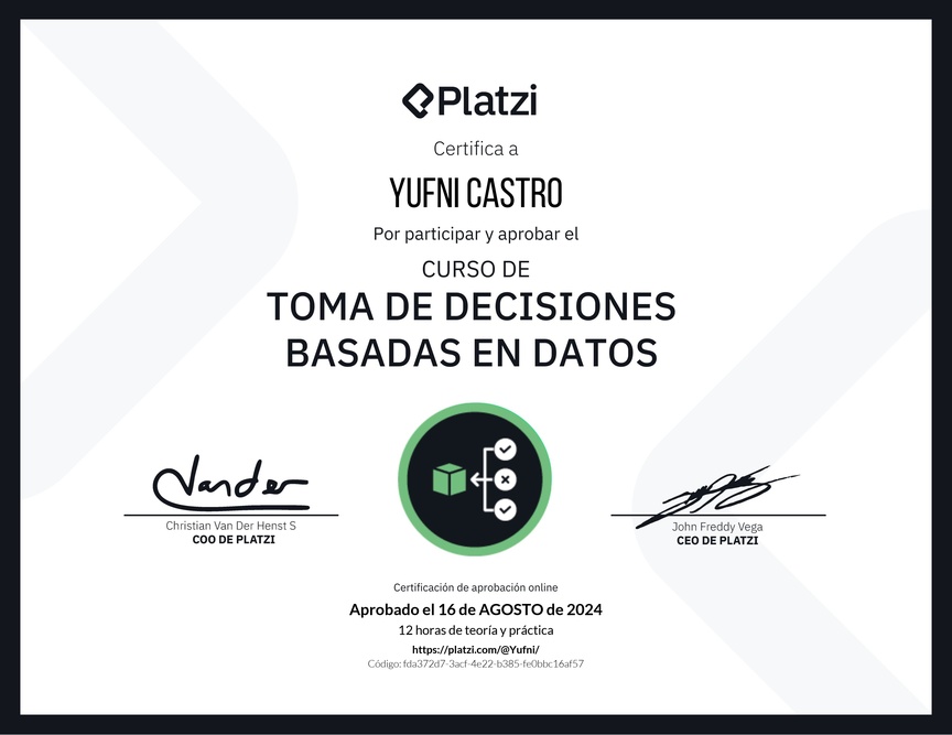 Diploma del Curso de Toma de Decisiones Basadas en Datos