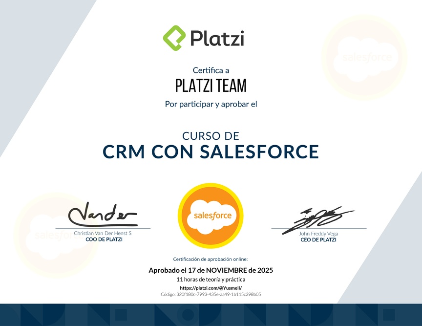 Diploma del Curso de CRM con Salesforce