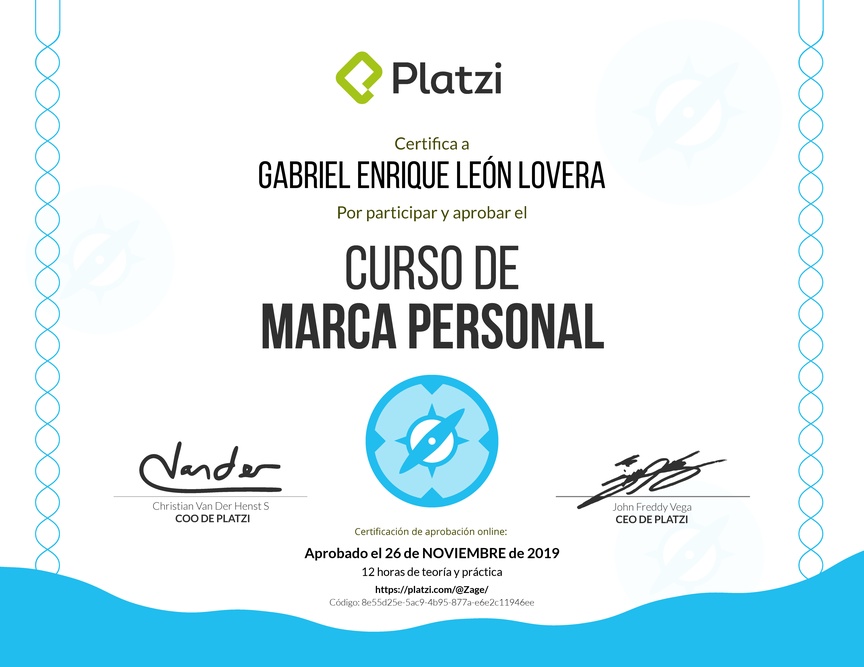 Diploma del Curso Gratis de Marca Personal 2018