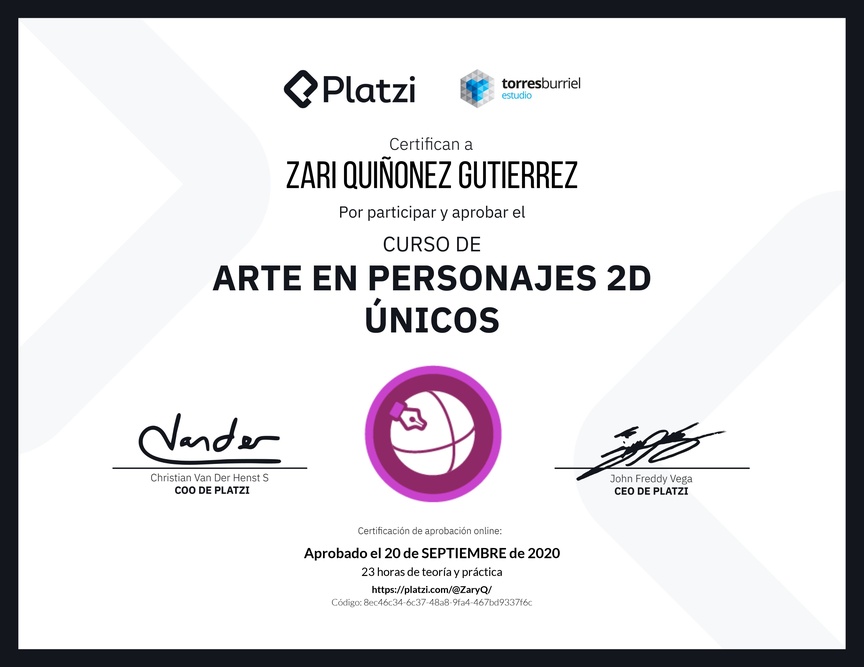 Diploma del Curso de Arte en Personajes 2D Únicos