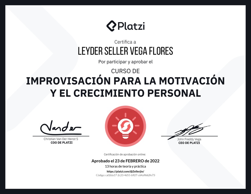 Diploma del Curso de Improvisación para la Motivación y el Crecimiento Personal