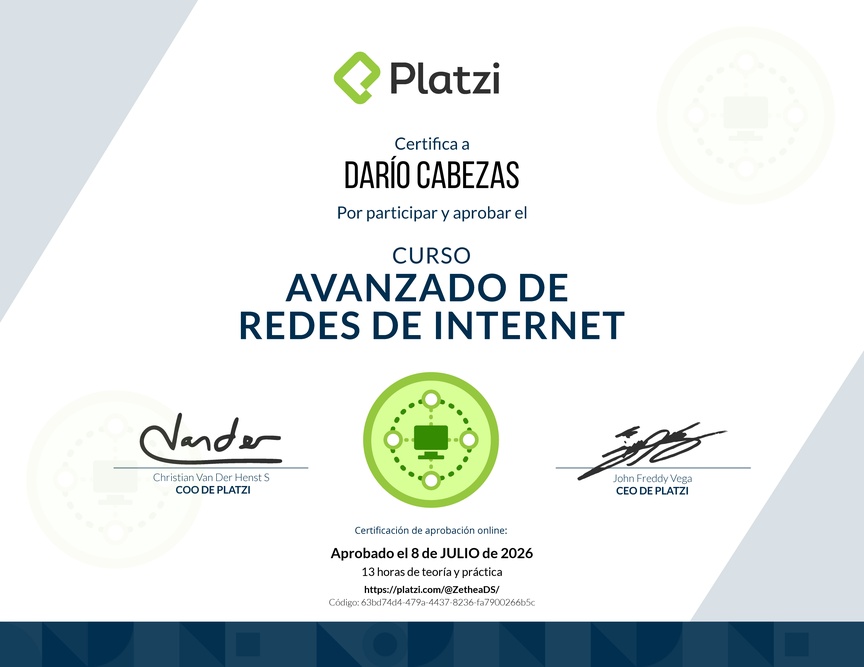 Diploma del Curso de Redes de Internet - Profesional