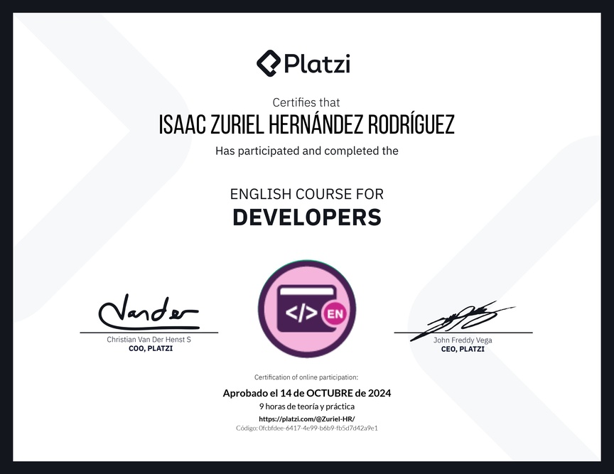Diploma del Curso de Inglés para Programadores