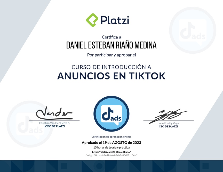 Diploma del Curso de Anuncios en TikTok