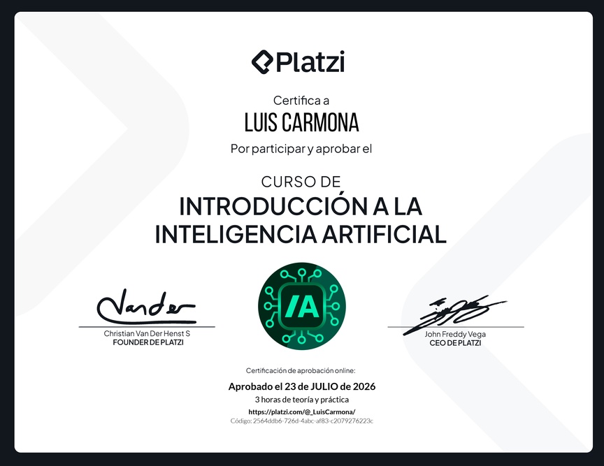 Diploma del Curso de Introducción a la Inteligencia Artificial