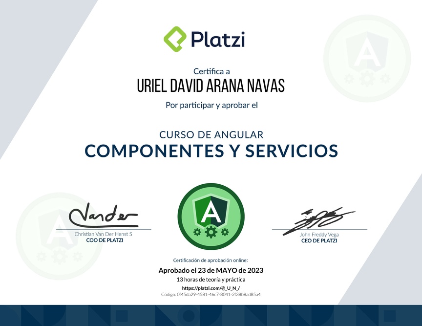 Diploma del Curso de Angular: Componentes y Servicios