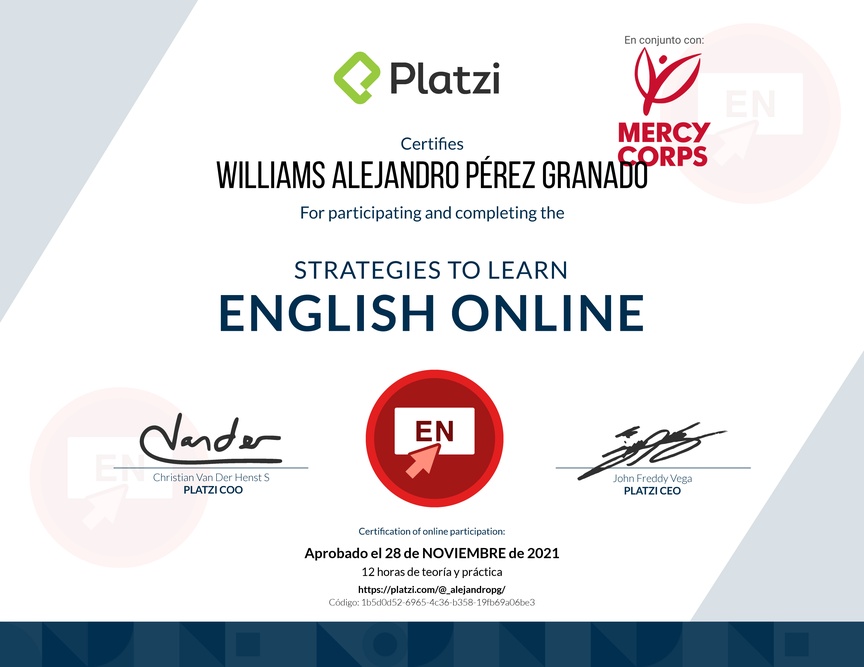 Diploma del Curso de Estrategias para Aprender Inglés Online 2020