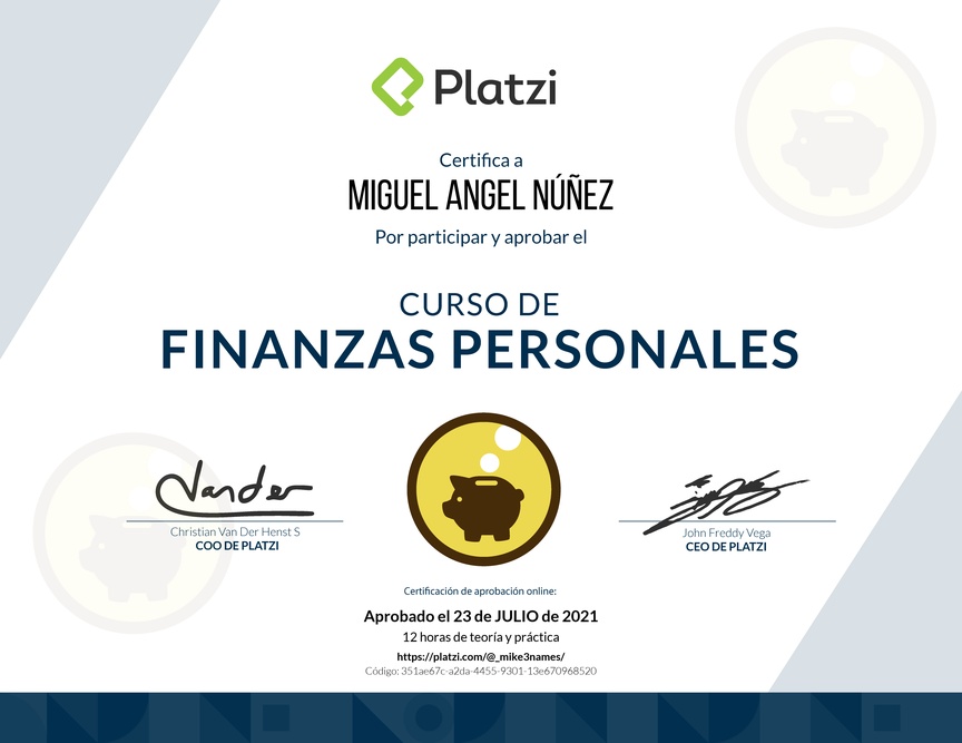 Diploma del Curso de Educación Financiera y Finanzas Personales