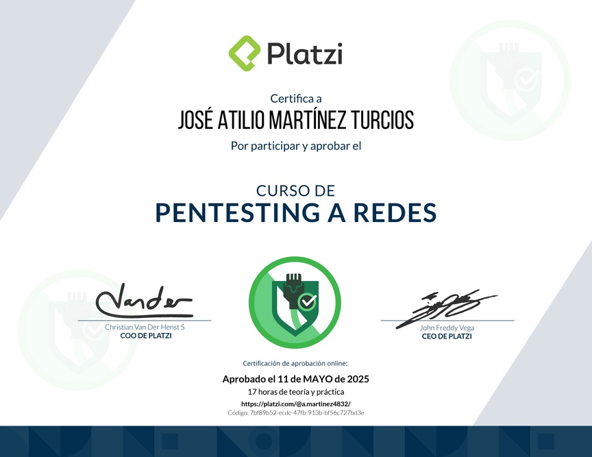 Diploma del Curso de Pentesting a Redes