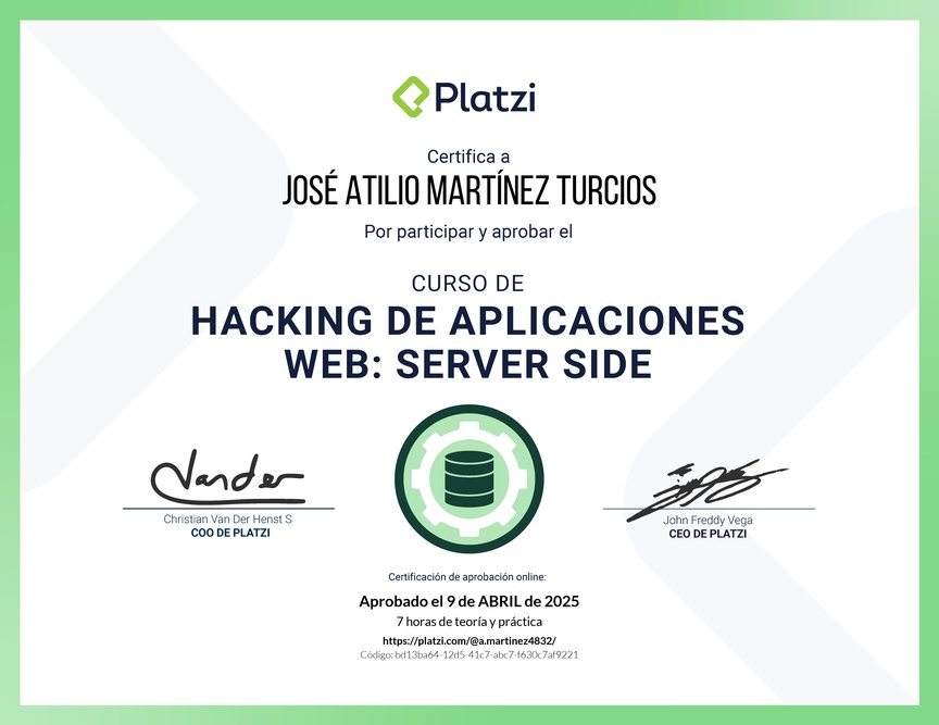Diploma del Curso de Hacking: Aplicaciones Web Server Side