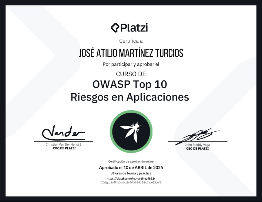 Diploma del Curso de OWASP Top 10: Riesgos en Aplicaciones