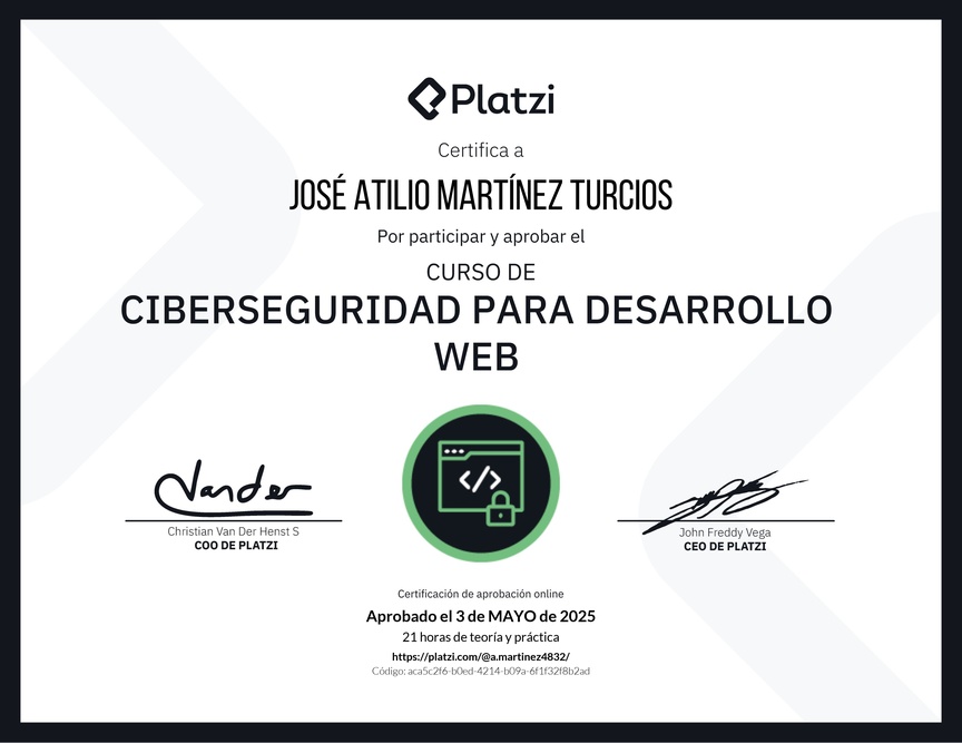 Diploma del Curso de Ciberseguridad para Desarrollo Web