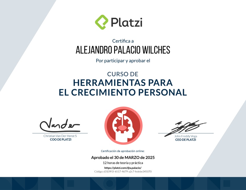 Diploma del Curso de Herramientas para el Crecimiento Personal